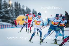 05.12.2021, Lillehammer, Norway (NOR): Fredrik Andersson (SWE), Lauri Vuorinen (FIN), Perttu Hyvarinen (FIN), (l-r)  - FIS world cup cross-country, 4x7.5km men, Lillehammer (NOR). www.nordicfocus.com. © Modica/NordicFocus. Every downloaded picture is fee-liable.