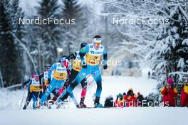05.12.2021, Lillehammer, Norway (NOR): Candide Pralong (SUI), Stefano Gardener (ITA), Olivier Leveille (CAN), Clement Parisse (FRA), (l-r)  - FIS world cup cross-country, 4x7.5km men, Lillehammer (NOR). www.nordicfocus.com. © Modica/NordicFocus. Every downloaded picture is fee-liable.
