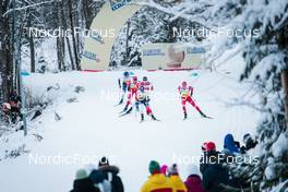 05.12.2021, Lillehammer, Norway (NOR): Hans Christer Holund (NOR), Denis Spitsov (RUS), Artem Maltsev (RUS), Simen Hegstad Krueger (NOR), (l-r)  - FIS world cup cross-country, 4x7.5km men, Lillehammer (NOR). www.nordicfocus.com. © Modica/NordicFocus. Every downloaded picture is fee-liable.