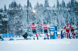 05.12.2021, Lillehammer, Norway (NOR): Simen Hegstad Krueger (NOR), Johannes Hoesflot Klaebo (NOR), Ivan Yakimushkin (RUS), Hans Christer Holund (NOR), (l-r)  - FIS world cup cross-country, 4x7.5km men, Lillehammer (NOR). www.nordicfocus.com. © Modica/NordicFocus. Every downloaded picture is fee-liable.