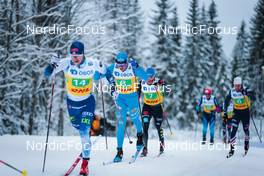 05.12.2021, Lillehammer, Norway (NOR): Lauri Lepisto (FIN), Francesco De Fabiani (ITA), Lucas Boegl (GER), (l-r)  - FIS world cup cross-country, 4x7.5km men, Lillehammer (NOR). www.nordicfocus.com. © Modica/NordicFocus. Every downloaded picture is fee-liable.