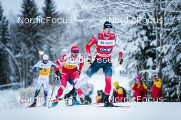 05.12.2021, Lillehammer, Norway (NOR): Leo Johansson (SWE), Artem Maltsev (RUS), Simen Hegstad Krueger (NOR), (l-r)  - FIS world cup cross-country, 4x7.5km men, Lillehammer (NOR). www.nordicfocus.com. © Modica/NordicFocus. Every downloaded picture is fee-liable.