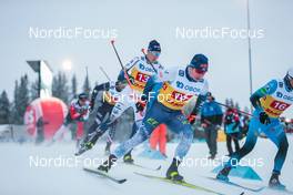 05.12.2021, Lillehammer, Norway (NOR): Fredrik Andersson (SWE), Lauri Vuorinen (FIN), Jean Gaillard (Marc), (l-r)  - FIS world cup cross-country, 4x7.5km men, Lillehammer (NOR). www.nordicfocus.com. © Modica/NordicFocus. Every downloaded picture is fee-liable.