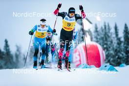 05.12.2021, Lillehammer, Norway (NOR): Clement Parisse (FRA), Olivier Leveille (CAN), (l-r)  - FIS world cup cross-country, 4x7.5km men, Lillehammer (NOR). www.nordicfocus.com. © Modica/NordicFocus. Every downloaded picture is fee-liable.