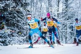 05.12.2021, Lillehammer, Norway (NOR): Clement Parisse (FRA), Olivier Leveille (CAN), Gus Schumacher (USA), Juuso Haarala (FIN), (l-r)  - FIS world cup cross-country, 4x7.5km men, Lillehammer (NOR). www.nordicfocus.com. © Modica/NordicFocus. Every downloaded picture is fee-liable.