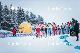 05.12.2021, Lillehammer, Norway (NOR): Alexey Chervotkin (RUS), Erik Valnes (NOR), Jonas Dobler (GER), Hugo Lapalus (FRA), Alexander Terentev (RUS), (l-r)  - FIS world cup cross-country, 4x7.5km men, Lillehammer (NOR). www.nordicfocus.com. © Modica/NordicFocus. Every downloaded picture is fee-liable.