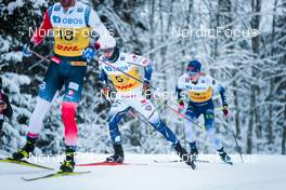 05.12.2021, Lillehammer, Norway (NOR): Hans Christer Holund (NOR), Leo Johansson (SWE), Remi Lindholm (FIN), (l-r)  - FIS world cup cross-country, 4x7.5km men, Lillehammer (NOR). www.nordicfocus.com. © Modica/NordicFocus. Every downloaded picture is fee-liable.