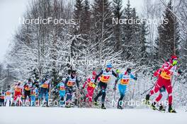 05.12.2021, Lillehammer, Norway (NOR): Hunter Wonders (USA), Fredrik Andersson (SWE), Kamil Bury (POL), Russell Kennedy (CAN), Paolo Ventura (ITA), Beda Klee (SUI), Jean Gaillard (Marc), Luke Jager (USA), Alexander Terentev (RUS), Jonas Dobler (GER), Hugo Lapalus (FRA), Erik Valnes (NOR), Alexey Chervotkin (RUS), (l-r)  - FIS world cup cross-country, 4x7.5km men, Lillehammer (NOR). www.nordicfocus.com. © Modica/NordicFocus. Every downloaded picture is fee-liable.