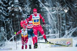 05.12.2021, Lillehammer, Norway (NOR): Sergey Ustiugov (RUS), Johannes Hoesflot Klaebo (NOR), Ivan Yakimushkin (RUS), (l-r)  - FIS world cup cross-country, 4x7.5km men, Lillehammer (NOR). www.nordicfocus.com. © Modica/NordicFocus. Every downloaded picture is fee-liable.