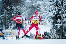 05.12.2021, Lillehammer, Norway (NOR): Simen Hegstad Krueger (NOR), Denis Spitsov (RUS), (l-r)  - FIS world cup cross-country, 4x7.5km men, Lillehammer (NOR). www.nordicfocus.com. © Modica/NordicFocus. Every downloaded picture is fee-liable.