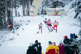 05.12.2021, Lillehammer, Norway (NOR): Hans Christer Holund (NOR), Denis Spitsov (RUS), Artem Maltsev (RUS), Simen Hegstad Krueger (NOR), (l-r)  - FIS world cup cross-country, 4x7.5km men, Lillehammer (NOR). www.nordicfocus.com. © Modica/NordicFocus. Every downloaded picture is fee-liable.