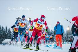 05.12.2021, Lillehammer, Norway (NOR): Luke Jager (USA), Perttu Hyvarinen (FIN), Alexey Chervotkin (RUS), (l-r)  - FIS world cup cross-country, 4x7.5km men, Lillehammer (NOR). www.nordicfocus.com. © Modica/NordicFocus. Every downloaded picture is fee-liable.