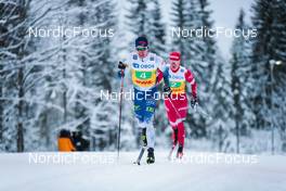 05.12.2021, Lillehammer, Norway (NOR): Iivo Niskanen (FIN), Alexander Bolshunov (RUS), (l-r)  - FIS world cup cross-country, 4x7.5km men, Lillehammer (NOR). www.nordicfocus.com. © Modica/NordicFocus. Every downloaded picture is fee-liable.