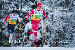 05.12.2021, Lillehammer, Norway (NOR): Martin Loewstroem Nyenget (NOR), Alexander Bolshunov (RUS), (l-r)  - FIS world cup cross-country, 4x7.5km men, Lillehammer (NOR). www.nordicfocus.com. © Modica/NordicFocus. Every downloaded picture is fee-liable.