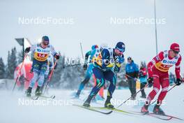 05.12.2021, Lillehammer, Norway (NOR): Lauri Vuorinen (FIN), Yevgeniy Velichko (KAZ), Alexander Terentev (RUS), (l-r)  - FIS world cup cross-country, 4x7.5km men, Lillehammer (NOR). www.nordicfocus.com. © Modica/NordicFocus. Every downloaded picture is fee-liable.