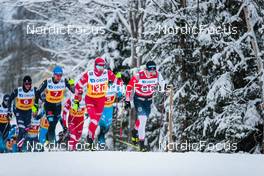 05.12.2021, Lillehammer, Norway (NOR): Luke Jager (USA), Jonas Dobler (GER), Alexey Chervotkin (RUS), Erik Valnes (NOR), (l-r)  - FIS world cup cross-country, 4x7.5km men, Lillehammer (NOR). www.nordicfocus.com. © Modica/NordicFocus. Every downloaded picture is fee-liable.