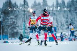 05.12.2021, Lillehammer, Norway (NOR): Hans Christer Holund (NOR), Johannes Hoesflot Klaebo (NOR), Simen Hegstad Krueger (NOR), (l-r)  - FIS world cup cross-country, 4x7.5km men, Lillehammer (NOR). www.nordicfocus.com. © Modica/NordicFocus. Every downloaded picture is fee-liable.