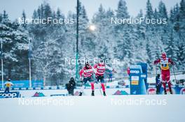 05.12.2021, Lillehammer, Norway (NOR): Simen Hegstad Krueger (NOR), Johannes Hoesflot Klaebo (NOR), Ivan Yakimushkin (RUS), (l-r)  - FIS world cup cross-country, 4x7.5km men, Lillehammer (NOR). www.nordicfocus.com. © Modica/NordicFocus. Every downloaded picture is fee-liable.