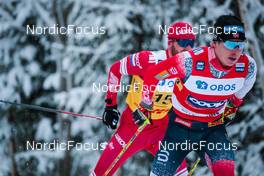 05.12.2021, Lillehammer, Norway (NOR): Artem Maltsev (RUS), Simen Hegstad Krueger (NOR), (l-r)  - FIS world cup cross-country, 4x7.5km men, Lillehammer (NOR). www.nordicfocus.com. © Modica/NordicFocus. Every downloaded picture is fee-liable.