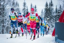 05.12.2021, Lillehammer, Norway (NOR): Iivo Niskanen (FIN), Emil Iversen (NOR), Lauri Lepisto (FIN), Ilia Semikov (RUS), Alexander Bolshunov (RUS), Ben Ogden (USA), (l-r)  - FIS world cup cross-country, 4x7.5km men, Lillehammer (NOR). www.nordicfocus.com. © Modica/NordicFocus. Every downloaded picture is fee-liable.