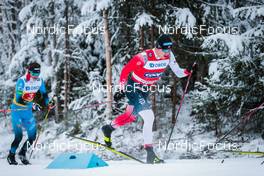 05.12.2021, Lillehammer, Norway (NOR): Hugo Lapalus (FRA), Erik Valnes (NOR), (l-r)  - FIS world cup cross-country, 4x7.5km men, Lillehammer (NOR). www.nordicfocus.com. © Modica/NordicFocus. Every downloaded picture is fee-liable.