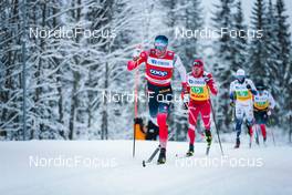 05.12.2021, Lillehammer, Norway (NOR): Emil Iversen (NOR), Ilia Semikov (RUS), Calle Halfvarsson (SWE), Martin Loewstroem Nyenget (NOR), (l-r)  - FIS world cup cross-country, 4x7.5km men, Lillehammer (NOR). www.nordicfocus.com. © Modica/NordicFocus. Every downloaded picture is fee-liable.