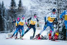 05.12.2021, Lillehammer, Norway (NOR): Gus Schumacher (USA), Candide Pralong (SUI), Friedrich Moch (GER), Juuso Haarala (FIN), (l-r)  - FIS world cup cross-country, 4x7.5km men, Lillehammer (NOR). www.nordicfocus.com. © Modica/NordicFocus. Every downloaded picture is fee-liable.