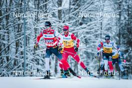 05.12.2021, Lillehammer, Norway (NOR): Simen Hegstad Krueger (NOR), Artem Maltsev (RUS), Hans Christer Holund (NOR), (l-r)  - FIS world cup cross-country, 4x7.5km men, Lillehammer (NOR). www.nordicfocus.com. © Modica/NordicFocus. Every downloaded picture is fee-liable.