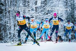 05.12.2021, Lillehammer, Norway (NOR): Friedrich Moch (GER), Clement Parisse (FRA), Stefano Gardener (ITA), Gus Schumacher (USA), Juuso Haarala (FIN), (l-r)  - FIS world cup cross-country, 4x7.5km men, Lillehammer (NOR). www.nordicfocus.com. © Modica/NordicFocus. Every downloaded picture is fee-liable.