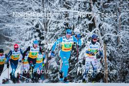 05.12.2021, Lillehammer, Norway (NOR): Antoine Cyr (CAN), Jonas Baumann (SUI), Calle Halfvarsson (SWE), Lucas Boegl (GER), Jules Lapierre (FRA), Francesco De Fabiani (ITA), Simen Hegstad Krueger (NOR), (l-r)  - FIS world cup cross-country, 4x7.5km men, Lillehammer (NOR). www.nordicfocus.com. © Modica/NordicFocus. Every downloaded picture is fee-liable.