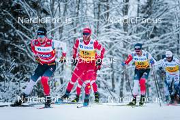 05.12.2021, Lillehammer, Norway (NOR): Simen Hegstad Krueger (NOR), Artem Maltsev (RUS), Hans Christer Holund (NOR), Leo Johansson (SWE), (l-r)  - FIS world cup cross-country, 4x7.5km men, Lillehammer (NOR). www.nordicfocus.com. © Modica/NordicFocus. Every downloaded picture is fee-liable.