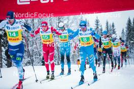 05.12.2021, Lillehammer, Norway (NOR): Lauri Lepisto (FIN), Ilia Semikov (RUS), Maurice Manificat (FRA), Francesco De Fabiani (ITA), Lucas Boegl (GER), Calle Halfvarsson (SWE), Antoine Cyr (CAN), (l-r)  - FIS world cup cross-country, 4x7.5km men, Lillehammer (NOR). www.nordicfocus.com. © Modica/NordicFocus. Every downloaded picture is fee-liable.