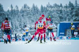 05.12.2021, Lillehammer, Norway (NOR): Simen Hegstad Krueger (NOR), Johannes Hoesflot Klaebo (NOR), Ivan Yakimushkin (RUS), (l-r)  - FIS world cup cross-country, 4x7.5km men, Lillehammer (NOR). www.nordicfocus.com. © Modica/NordicFocus. Every downloaded picture is fee-liable.