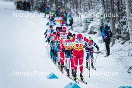 05.12.2021, Lillehammer, Norway (NOR): Alexander Terentev (RUS), Paal Golberg (NOR), Alexey Chervotkin (RUS), (l-r)  - FIS world cup cross-country, 4x7.5km men, Lillehammer (NOR). www.nordicfocus.com. © Modica/NordicFocus. Every downloaded picture is fee-liable.