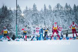 05.12.2021, Lillehammer, Norway (NOR): Therese Johaug (NOR), Helene  Fossesholm (NOR), Ebba Andersson (SWE), Victoria Carl (GER), Veronika Stepanova (RUS), Moa Olsson (SWE), (l-r)  - FIS world cup cross-country, 4x5km women, Lillehammer (NOR). www.nordicfocus.com. © Modica/NordicFocus. Every downloaded picture is fee-liable.