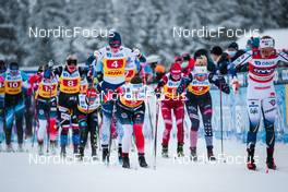 05.12.2021, Lillehammer, Norway (NOR): Kseniya Shalygina (KAZ), Maiken Caspersen Falla (NOR), Tereza Beranova (CZE), Katharina Hennig (GER), Johanna Matintalo (FIN), Tiril Udnes Weng (NOR), Yulia Stupak (RUS), Hailey Swirbul (USA), Emma Ribom (SWE), (l-r)  - FIS world cup cross-country, 4x5km women, Lillehammer (NOR). www.nordicfocus.com. © Modica/NordicFocus. Every downloaded picture is fee-liable.