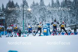 05.12.2021, Lillehammer, Norway (NOR): Kerttu Niskanen (FIN), Jasmi Joensuu (FIN), Lotta Udnes Weng (NOR), Ragnhild Haga (NOR), Victoria Carl (GER), Julia Kern (USA), Pia Fink (GER), (l-r)  - FIS world cup cross-country, 4x5km women, Lillehammer (NOR). www.nordicfocus.com. © Modica/NordicFocus. Every downloaded picture is fee-liable.