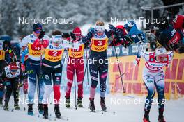 05.12.2021, Lillehammer, Norway (NOR): Johanna Matintalo (FIN), Tiril Udnes Weng (NOR), Yulia Stupak (RUS), Hailey Swirbul (USA), Emma Ribom (SWE), (l-r)  - FIS world cup cross-country, 4x5km women, Lillehammer (NOR). www.nordicfocus.com. © Modica/NordicFocus. Every downloaded picture is fee-liable.