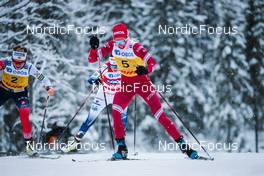 05.12.2021, Lillehammer, Norway (NOR): Therese Johaug (NOR), Ebba Andersson (SWE), Tatiana Sorina (RUS), (l-r)  - FIS world cup cross-country, 4x5km women, Lillehammer (NOR). www.nordicfocus.com. © Modica/NordicFocus. Every downloaded picture is fee-liable.