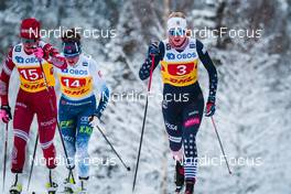05.12.2021, Lillehammer, Norway (NOR): Yana Kirpichenko (RUS), Katri Lylynpera (FIN), Hailey Swirbul (USA), (l-r)  - FIS world cup cross-country, 4x5km women, Lillehammer (NOR). www.nordicfocus.com. © Modica/NordicFocus. Every downloaded picture is fee-liable.