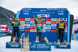 12.12.2021, Davos, Switzerland (SUI): Jessie Diggins (USA), Therese Johaug (NOR), Frida Karlsson (SWE), (l-r) - FIS world cup cross-country, 10km women, Davos (SUI). www.nordicfocus.com. © Modica/NordicFocus. Every downloaded picture is fee-liable.