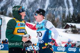12.12.2021, Davos, Switzerland (SUI): Johannes Hoesflot Klaebo (NOR), Simen Hegstad Krueger (NOR), (l-r)  - FIS world cup cross-country, 15km men, Davos (SUI). www.nordicfocus.com. © Modica/NordicFocus. Every downloaded picture is fee-liable.
