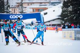 11.12.2021, Davos, Switzerland (SUI): Tomas Kalivoda (CZE), Haavard Solaas Taugboel (NOR), Federico Pellegrino (ITA), (l-r)  - FIS world cup cross-country, individual sprint, Davos (SUI). www.nordicfocus.com. © Modica/NordicFocus. Every downloaded picture is fee-liable.