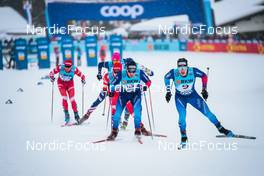 11.12.2021, Davos, Switzerland (SUI): Jovian Hediger (SUI), Alexander Erentev (RUS), Anton Persson (SWE), Valerio Grond (SUI), (l-r)  - FIS world cup cross-country, individual sprint, Davos (SUI). www.nordicfocus.com. © Modica/NordicFocus. Every downloaded picture is fee-liable.