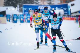 11.12.2021, Davos, Switzerland (SUI): Johannes Klaebo (NOR), Erwan Kaeser (SUI), Michal Novak (CZE), (l-r)  - FIS world cup cross-country, individual sprint, Davos (SUI). www.nordicfocus.com. © Modica/NordicFocus. Every downloaded picture is fee-liable.