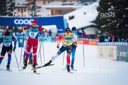 11.12.2021, Davos, Switzerland (SUI): Michal Novak (CZE), Sergey Ustiugov (RUS), Johannes Klaebo (NOR), (l-r)  - FIS world cup cross-country, individual sprint, Davos (SUI). www.nordicfocus.com. © Modica/NordicFocus. Every downloaded picture is fee-liable.