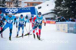 11.12.2021, Davos, Switzerland (SUI): Lucas Chanavat (FRA), Juuso Haarala (FIN), Maciej Starega (POL), Erik Valnes (NOR), (l-r)  - FIS world cup cross-country, individual sprint, Davos (SUI). www.nordicfocus.com. © Modica/NordicFocus. Every downloaded picture is fee-liable.