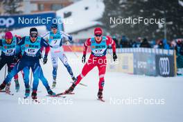 11.12.2021, Davos, Switzerland (SUI): Ben Ogden (USA), Jovian Hediger (SUI), Alexander Erentev (RUS), (l-r)  - FIS world cup cross-country, individual sprint, Davos (SUI). www.nordicfocus.com. © Modica/NordicFocus. Every downloaded picture is fee-liable.