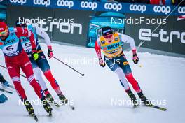 11.12.2021, Davos, Switzerland (SUI): Erik Valnes (NOR), Sergey Ustiugov (RUS), Johannes Klaebo (NOR), (l-r)  - FIS world cup cross-country, individual sprint, Davos (SUI). www.nordicfocus.com. © Modica/NordicFocus. Every downloaded picture is fee-liable.