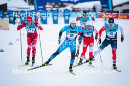 11.12.2021, Davos, Switzerland (SUI): Gleb Retivykh (RUS), Lucas Chanavat (FRA), Paal Golberg (NOR), Maciej Starega (POL), Erik Valnes (NOR), (l-r)  - FIS world cup cross-country, individual sprint, Davos (SUI). www.nordicfocus.com. © Modica/NordicFocus. Every downloaded picture is fee-liable.
